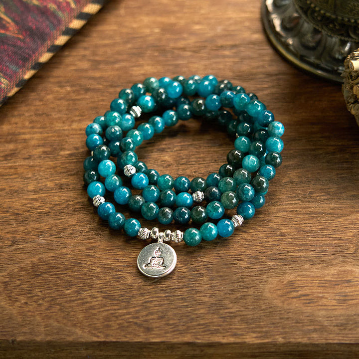 Buddha Stones con 108 cuentas de mala y cuentas de apatita Om The Tree Of Life con diseño de loto