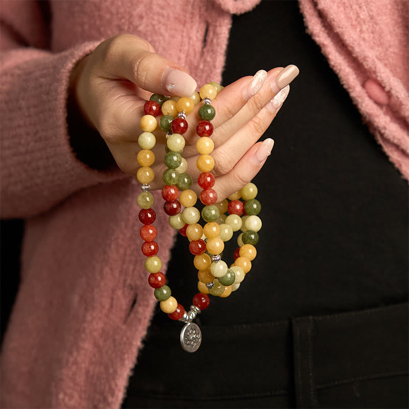 Pulsera de protección de loto con 108 cuentas de mala de piedra de color natural, topacio, jaspe rojo y jaspe verde, Buddha Stones - image 3