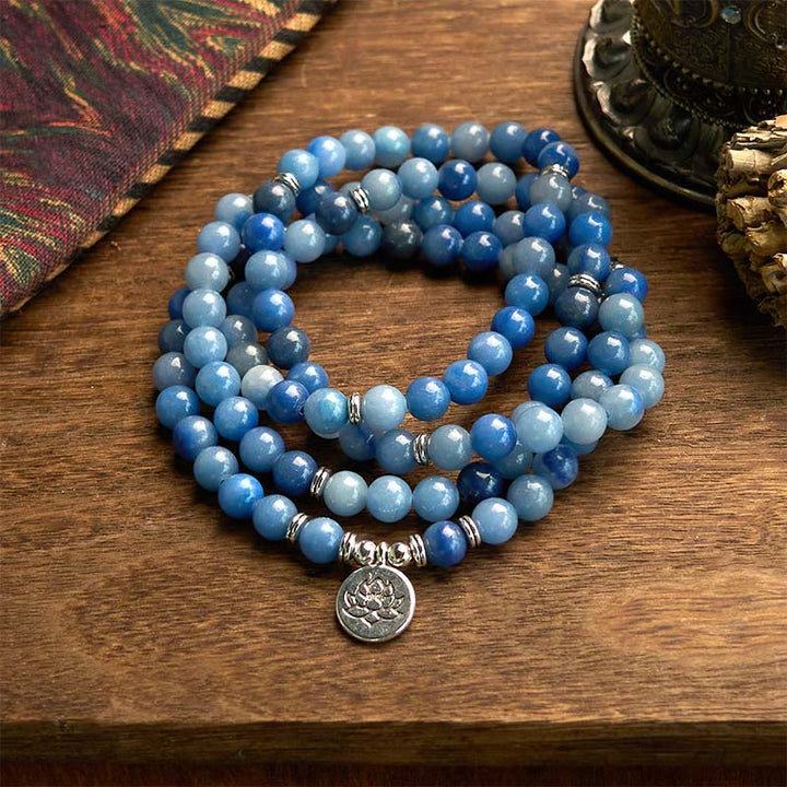 Pulsera de Buddha Stones con 108 cuentas de mala y aventurina azul natural multicapa