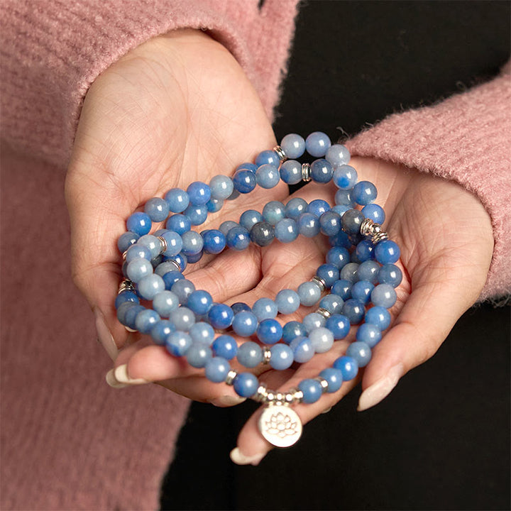 Pulsera de Buddha Stones con 108 cuentas de mala y aventurina azul natural multicapa