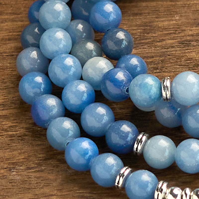 Pulsera de Buddha Stones con 108 cuentas de mala y aventurina azul natural multicapa