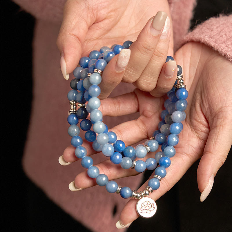 Pulsera de Buddha Stones con 108 cuentas de mala y aventurina azul natural multicapa