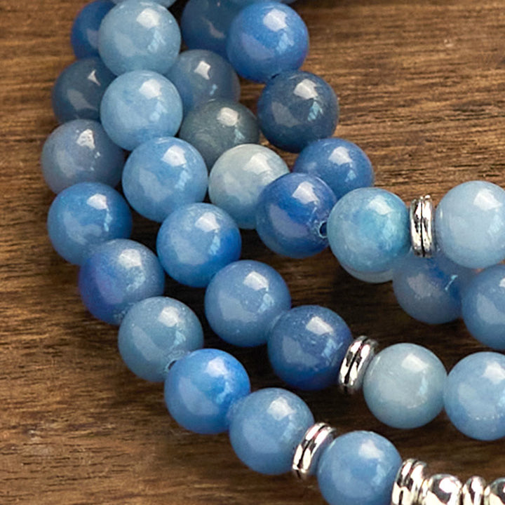 Pulsera de Buddha Stones con 108 cuentas de mala y aventurina azul natural multicapa - image 10