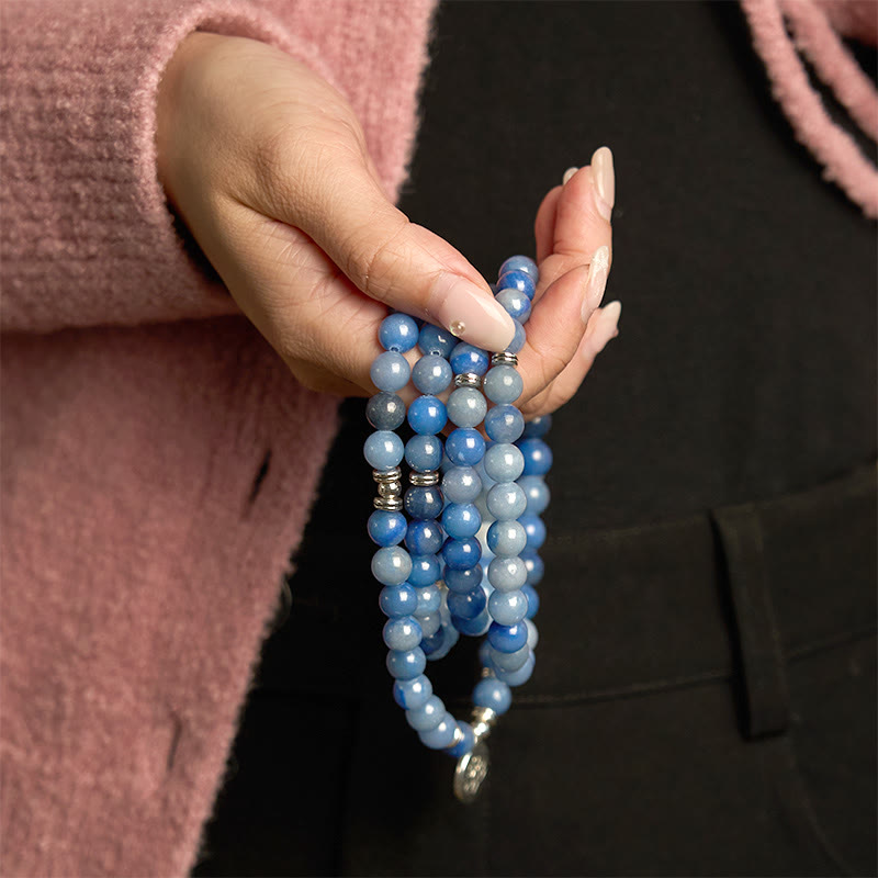 Pulsera de Buddha Stones con 108 cuentas de mala y aventurina azul natural multicapa