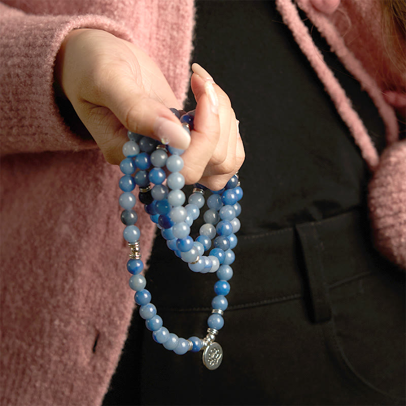 Pulsera de Buddha Stones con 108 cuentas de mala y aventurina azul natural multicapa