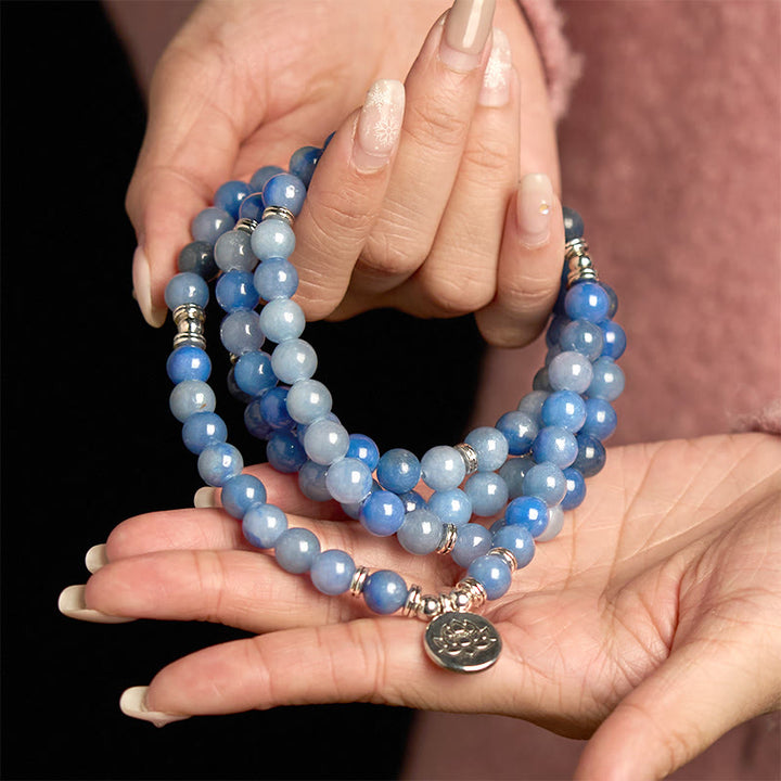 Pulsera de Buddha Stones con 108 cuentas de mala y aventurina azul natural multicapa