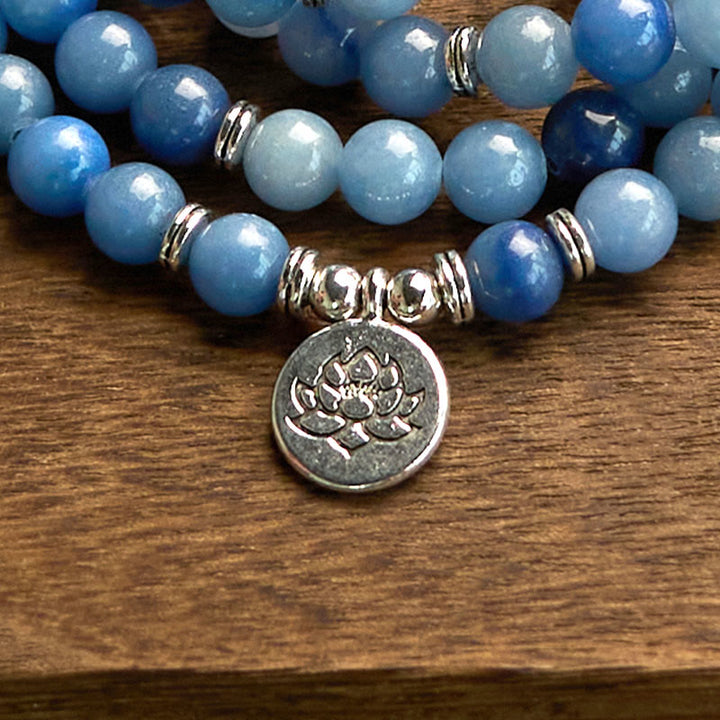 Pulsera de Buddha Stones con 108 cuentas de mala y aventurina azul natural multicapa