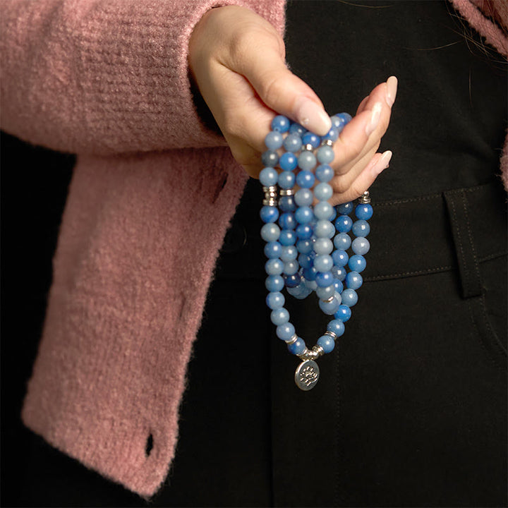 Pulsera de Buddha Stones con 108 cuentas de mala y aventurina azul natural multicapa