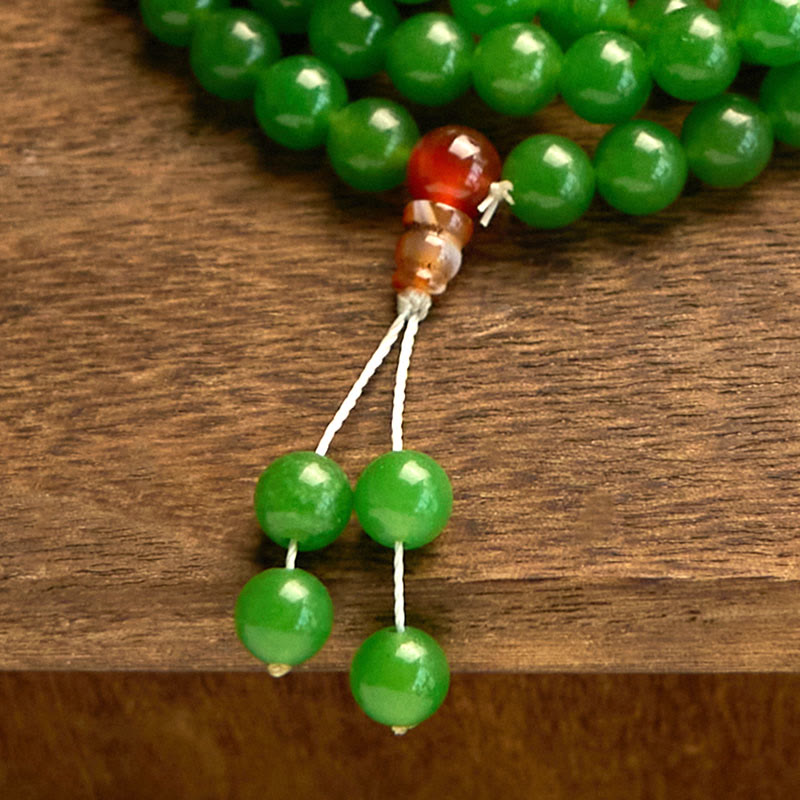 Pulsera de la suerte de jade cian natural con 108 cuentas de mala de Buddha Stones