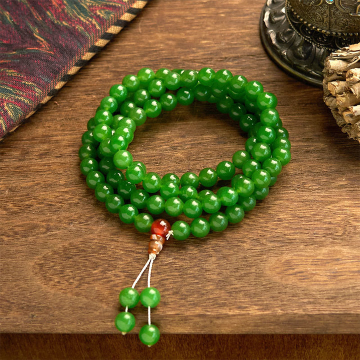 Pulsera de la suerte de jade cian natural con 108 cuentas de mala de Buddha Stones