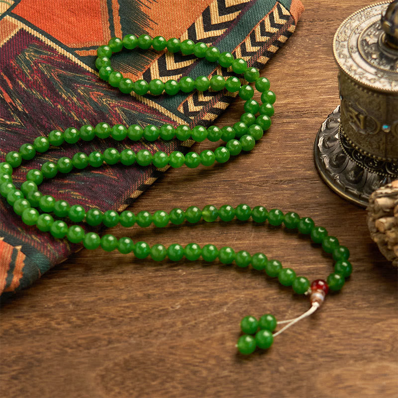 Pulsera de la suerte de jade cian natural con 108 cuentas de mala de Buddha Stones