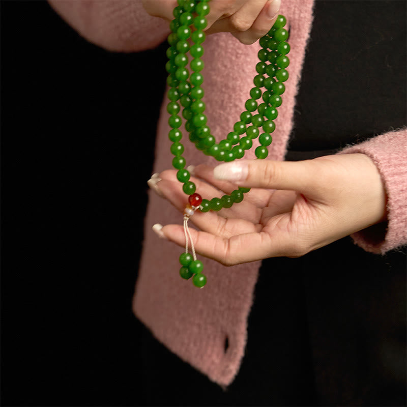 Pulsera de la suerte de jade cian natural con 108 cuentas de mala de Buddha Stones