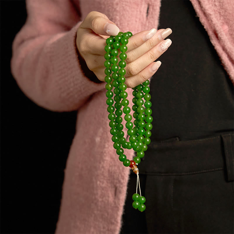 Pulsera de la suerte de jade cian natural con 108 cuentas de mala de Buddha Stones