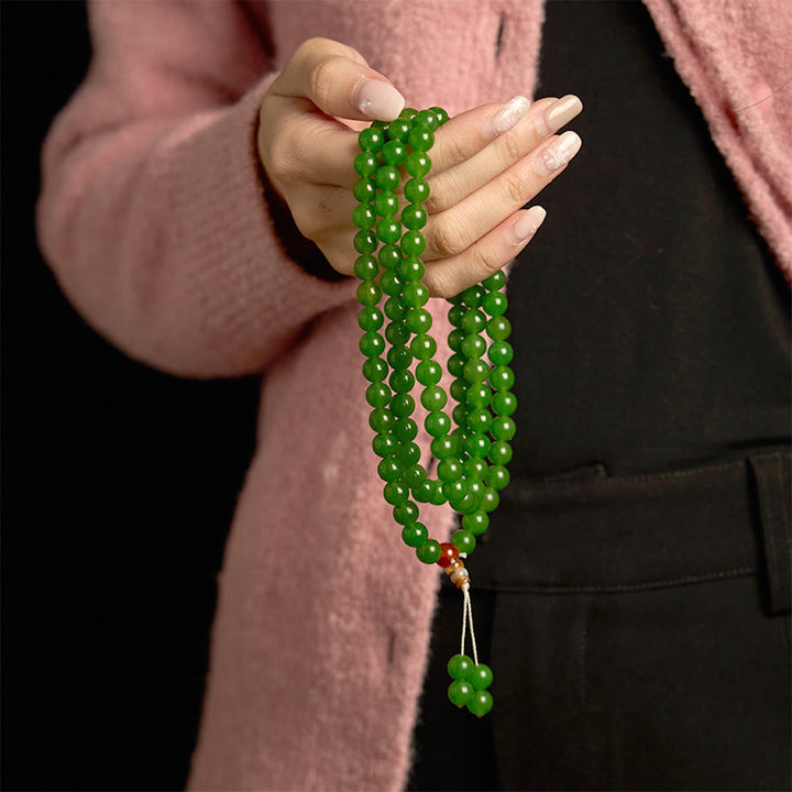 Pulsera de la suerte de jade cian natural con 108 cuentas de mala de Buddha Stones