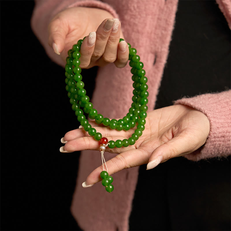 Pulsera de la suerte de jade cian natural con 108 cuentas de mala de Buddha Stones