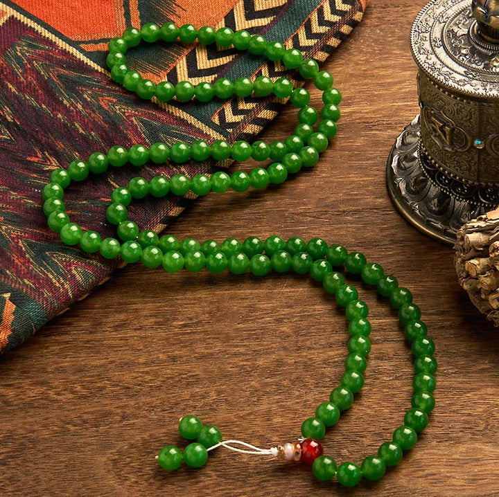 Pulsera de la suerte de jade cian natural con 108 cuentas de mala de Buddha Stones