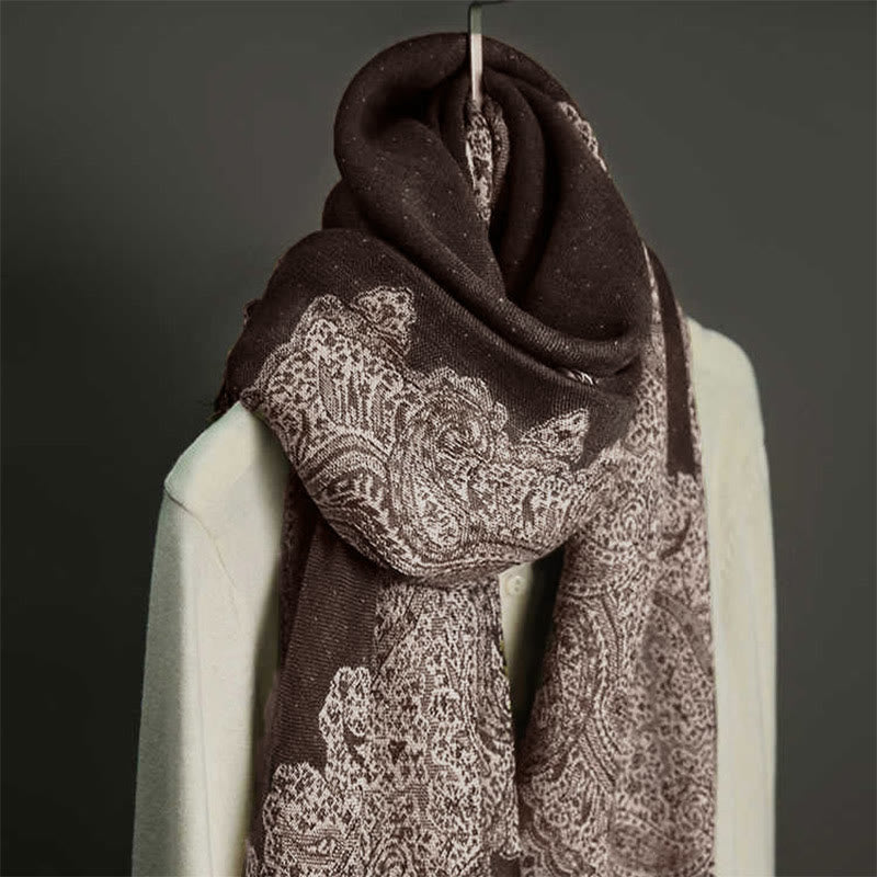 Chal de borlas con estampado de flores de colores jacquard de anacardo tibetano y Buddha Stones, bufanda suave y cálida para otoño e invierno - image 1