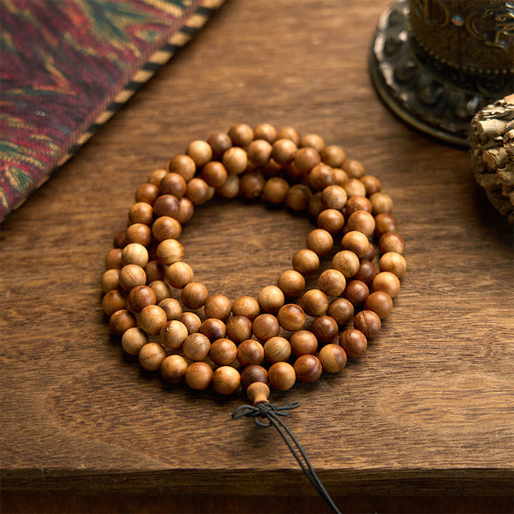 Pulsera de protección pulida a mano de madera de durazno con 108 cuentas de mala y Buddha Stones con efecto relámpago - image 5