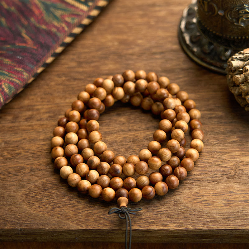 Pulsera de protección pulida a mano de madera de durazno con 108 cuentas de mala y Buddha Stones con efecto relámpago - Reloj Lightning Strike de madera de melocotón (circunferencia de la muñeca: 14-16 cm) - image 0