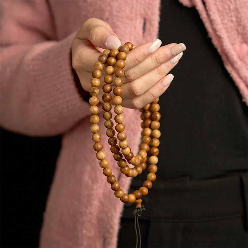 Pulsera de protección pulida a mano de madera de durazno con 108 cuentas de mala y Buddha Stones con efecto relámpago - image 2