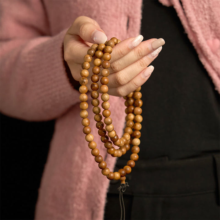 Pulsera de protección pulida a mano de madera de durazno con 108 cuentas de mala y Buddha Stones con efecto relámpago - image 2