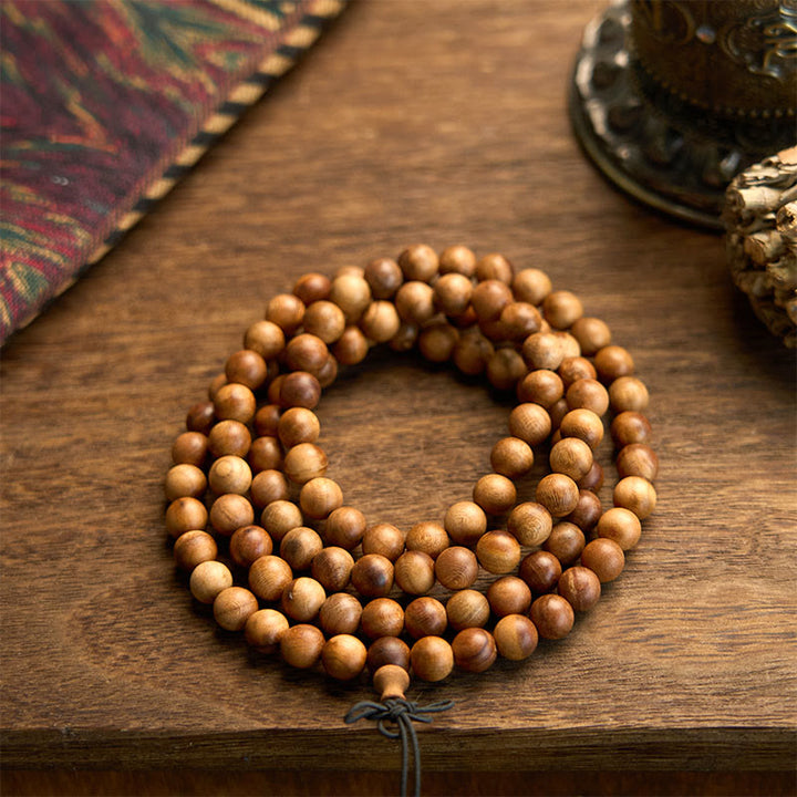 Pulsera de protección pulida a mano de madera de durazno con 108 cuentas de mala y Buddha Stones con efecto relámpago - image 7