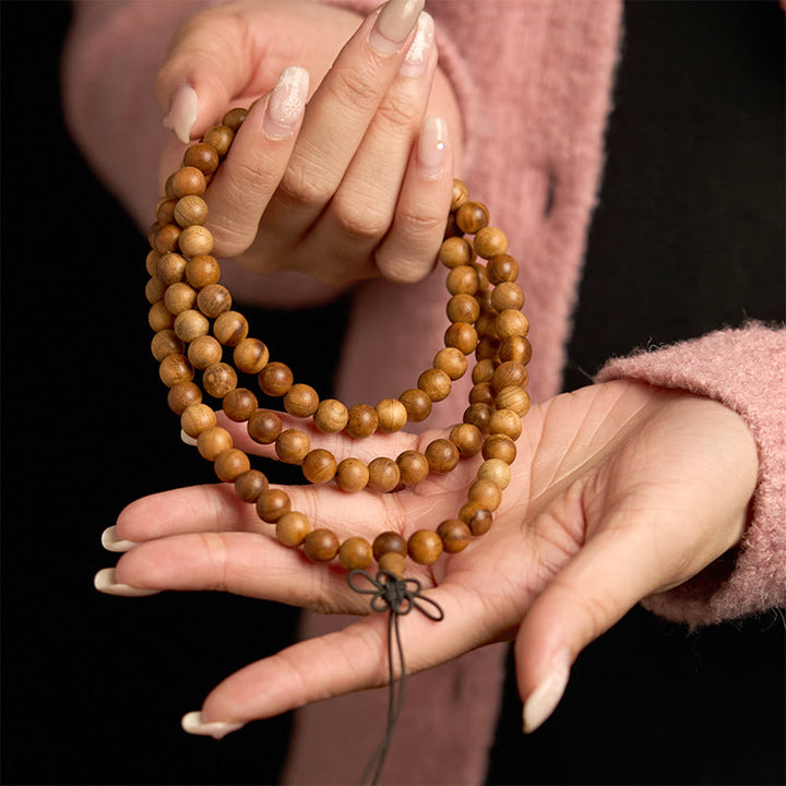 Pulsera de protección pulida a mano de madera de durazno con 108 cuentas de mala y Buddha Stones con efecto relámpago - image 3