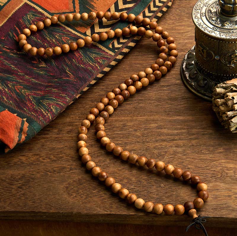 Pulsera de protección pulida a mano de madera de durazno con 108 cuentas de mala y Buddha Stones con efecto relámpago - image 1