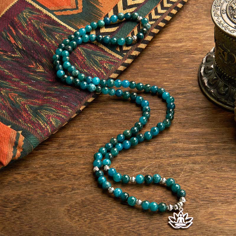 Buddha Stones con 108 cuentas de mala y cuentas de apatita Om The Tree Of Life con diseño de loto