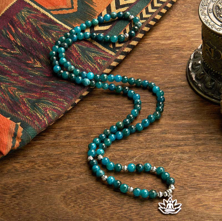Buddha Stones con 108 cuentas de mala y cuentas de apatita Om The Tree Of Life con diseño de loto