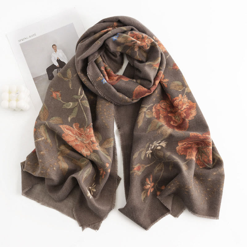 Chal con estampado de rosas multifloras tibetanas y Buddha Stones, bufanda cálida y acogedora para otoño e invierno - image 2