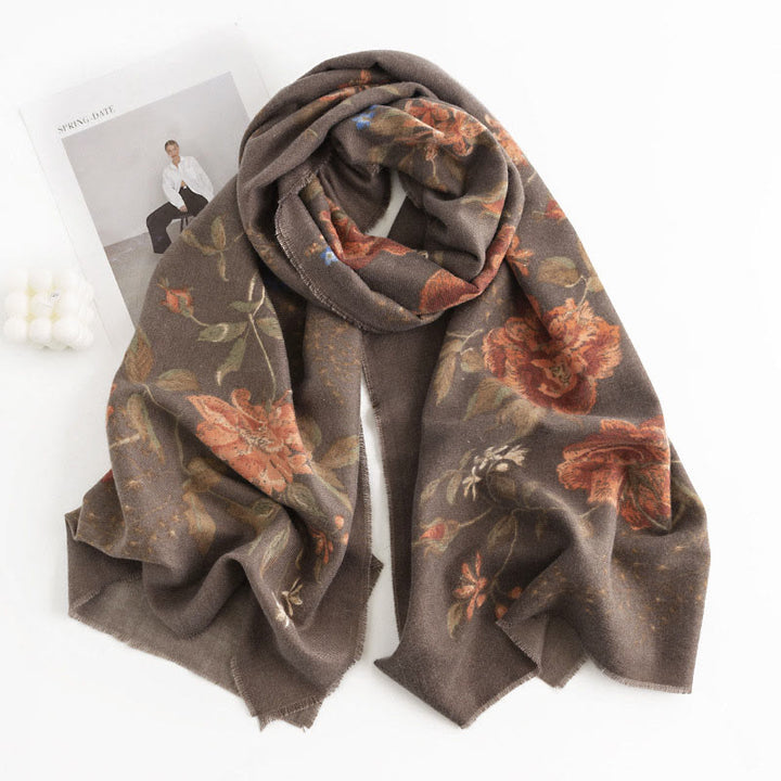 Chal con estampado de rosas multifloras tibetanas y Buddha Stones, bufanda cálida y acogedora para otoño e invierno - image 2