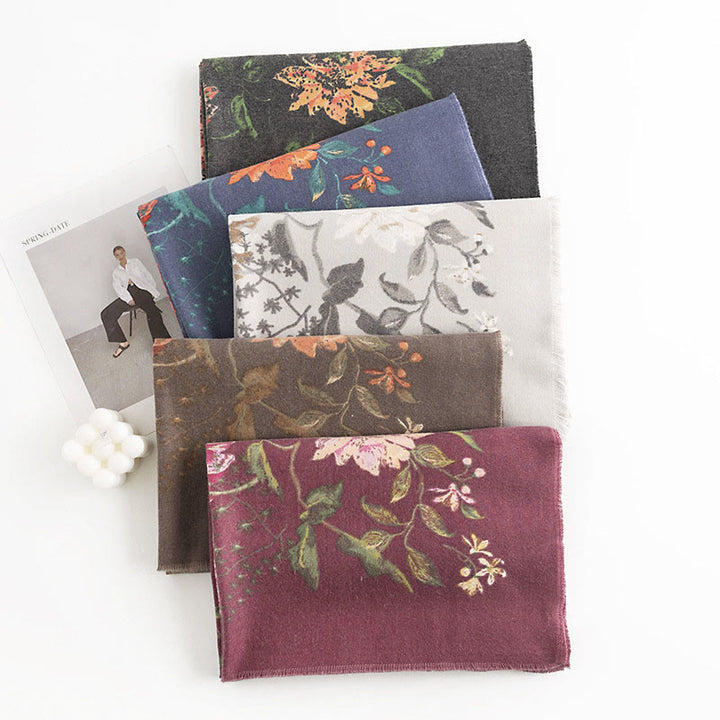 Chal con estampado de rosas multifloras tibetanas y Buddha Stones, bufanda cálida y acogedora para otoño e invierno - image 1