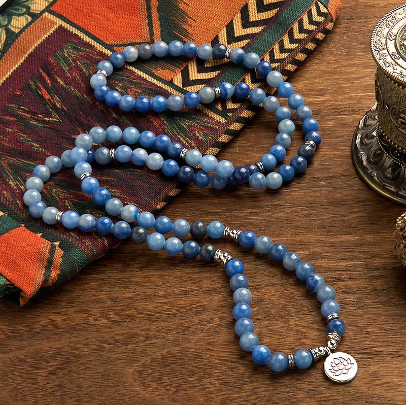 Pulsera de Buddha Stones con 108 cuentas de mala y aventurina azul natural multicapa