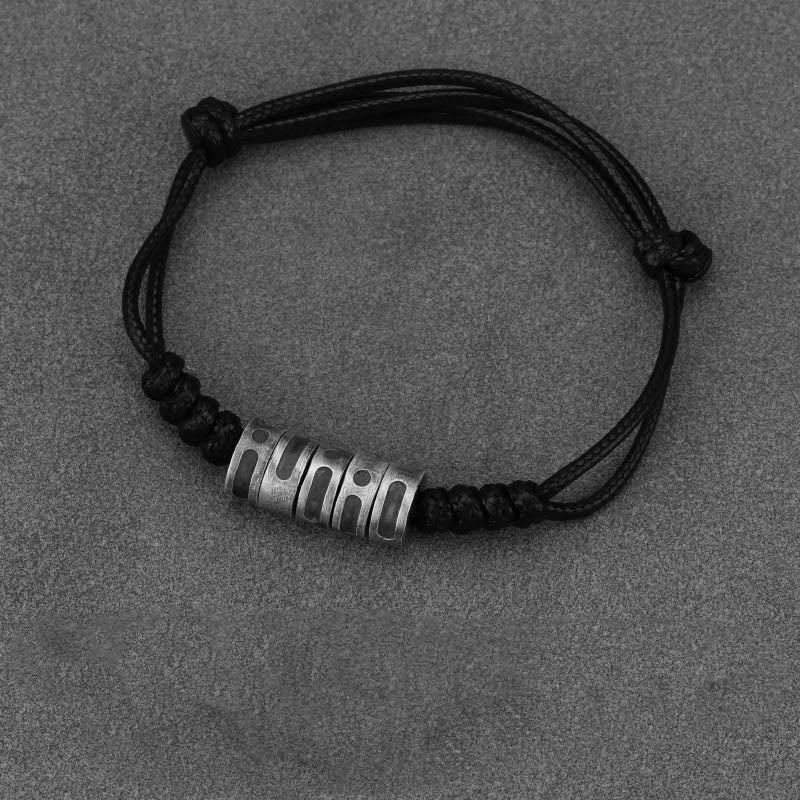 Pulsera de bendición con cordón de cera y código Morse de plata de ley 999 con Buddha Stones - Cuerda de cera negra de plata de ley 999 (circunferencia de la muñeca: 14-21 cm) - Código Morse: SUERTE - image 1