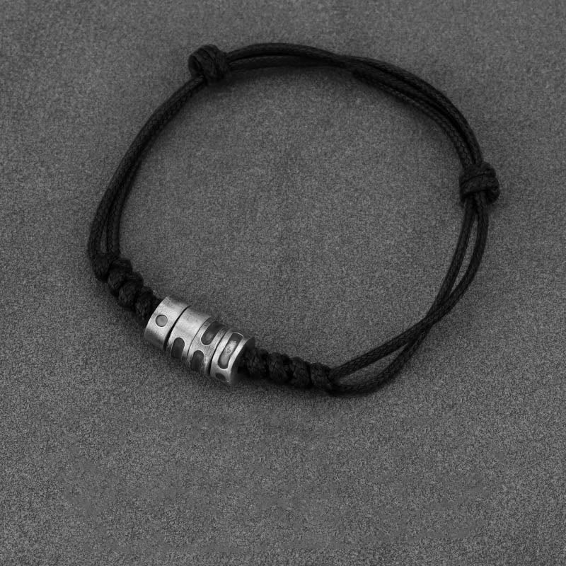 Pulsera de bendición con cordón de cera y código Morse de plata de ley 999 con Buddha Stones - Cuerda de cera negra de plata de ley 999 (circunferencia de la muñeca: 14-21 cm) - Código Morse: AMOR - image 0