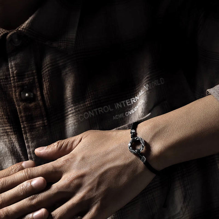 Pulsera de protección con cuerda de cera negra y hebilla de paz de plata de ley 999 con Buddha Stones - image 14