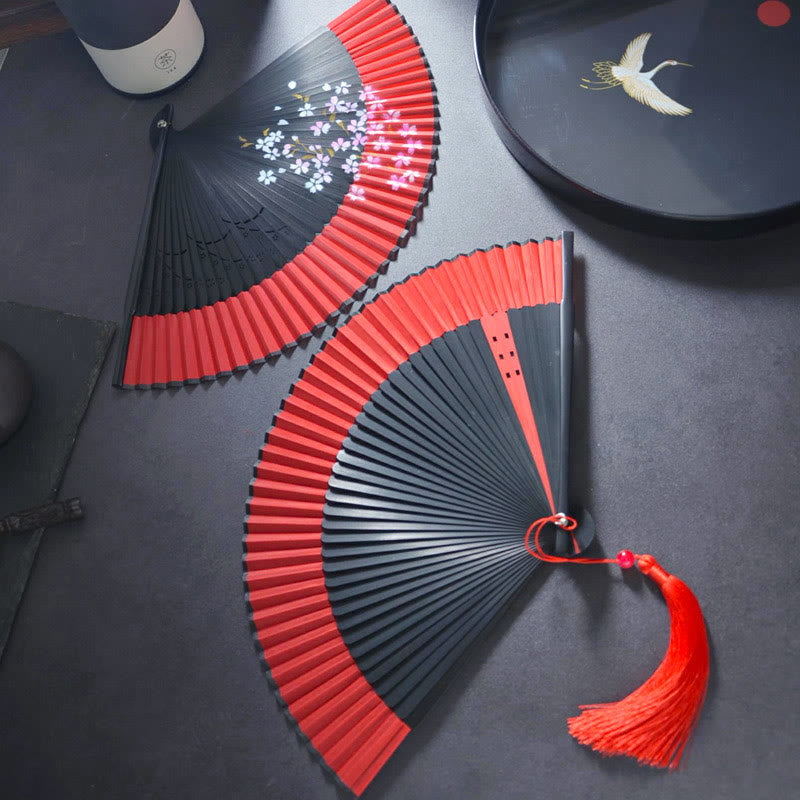 Abanico plegable de bambú con pintura en aerosol de tela de lino y algodón hecho a mano con diseño de Buddha Stones - image 11