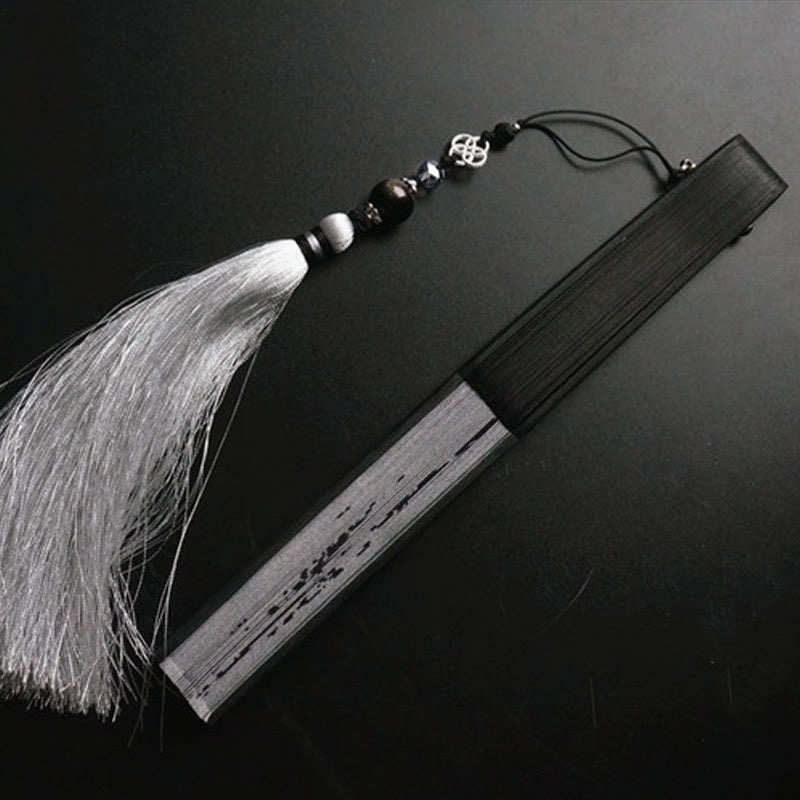 Buddha Stones Abanico plegable de bambú de mano de poliéster y tinta de bambú - image 10