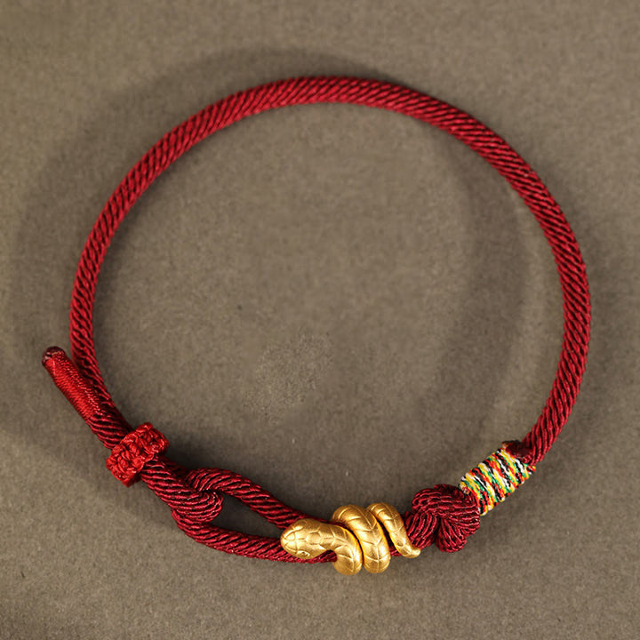 Pulsera trenzada de cuerda con diseño del año de la serpiente en oro 999 con Buddha Stones y protección de la suerte hecha a mano - image 3
