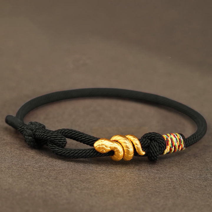 Pulsera trenzada de cuerda con diseño del año de la serpiente en oro 999 con Buddha Stones y protección de la suerte hecha a mano