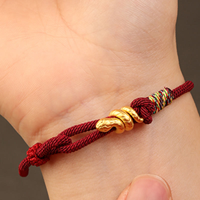 Pulsera trenzada de cuerda con diseño del año de la serpiente en oro 999 con Buddha Stones y protección de la suerte hecha a mano
