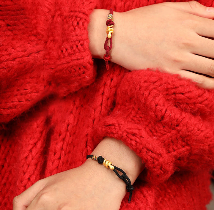 Pulsera trenzada de cuerda con diseño del año de la serpiente en oro 999 con Buddha Stones y protección de la suerte hecha a mano