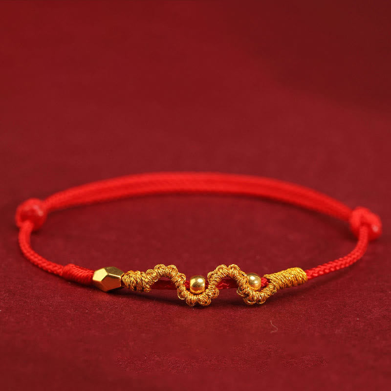 Pulsera trenzada para el tobillo con Buddha Stones en oro 999 y año de la serpiente, hecha a mano, con la fuerza y ​​la suerte - Mini serpiente de dos cuentas de oro 999 - Tobillera (circunferencia de la tobillera: 19-23 cm) - image 7