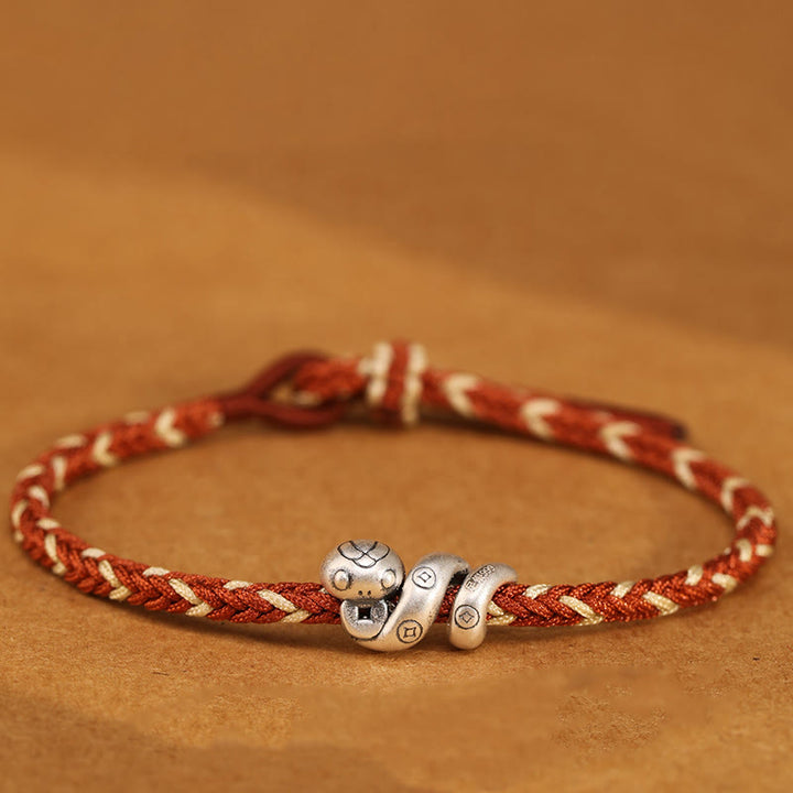 Pulsera trenzada de protección con monedas de cobre del año de la serpiente en plata de ley 999 con Buddha Stones - Caramelo - 18-22 cm - image 9