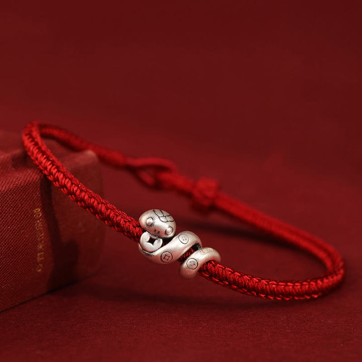 Pulsera trenzada de protección con monedas de cobre del año de la serpiente en plata de ley 999 con Buddha Stones