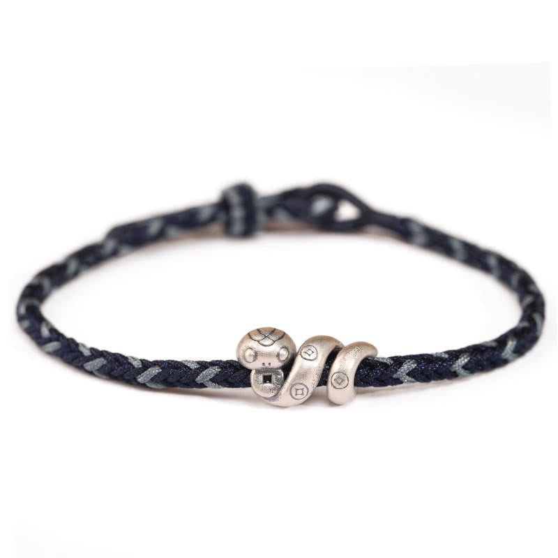 Pulsera trenzada de protección con monedas de cobre del año de la serpiente en plata de ley 999 con Buddha Stones