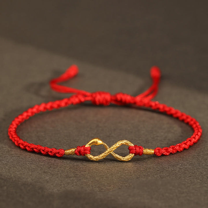 Pulsera de la suerte hecha a mano con nudo infinito eterno del año de la serpiente en oro 999 con Buddha Stones - Serpiente de oro 999 - Rojo (Circunferencia de la muñeca 14-18 cm) - image 4