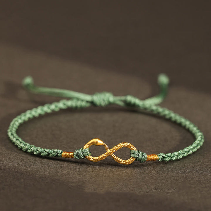 Pulsera de la suerte hecha a mano con nudo infinito eterno del año de la serpiente en oro 999 con Buddha Stones - Serpiente de oro 999 - Verde (circunferencia de la muñeca 14-18 cm) - image 5