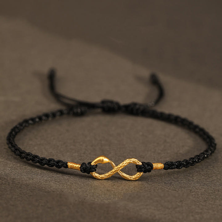 Pulsera de la suerte hecha a mano con nudo infinito eterno del año de la serpiente en oro 999 con Buddha Stones - Serpiente de oro 999 - Negro (Circunferencia de la muñeca 14-18 cm) - image 6